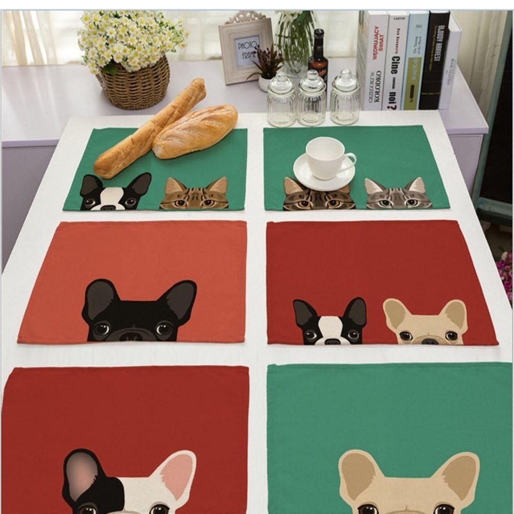 Colorful Pet Portrait Canvas Art, Cotton Linen Placemats, YIFAN - Picture 5 of 11